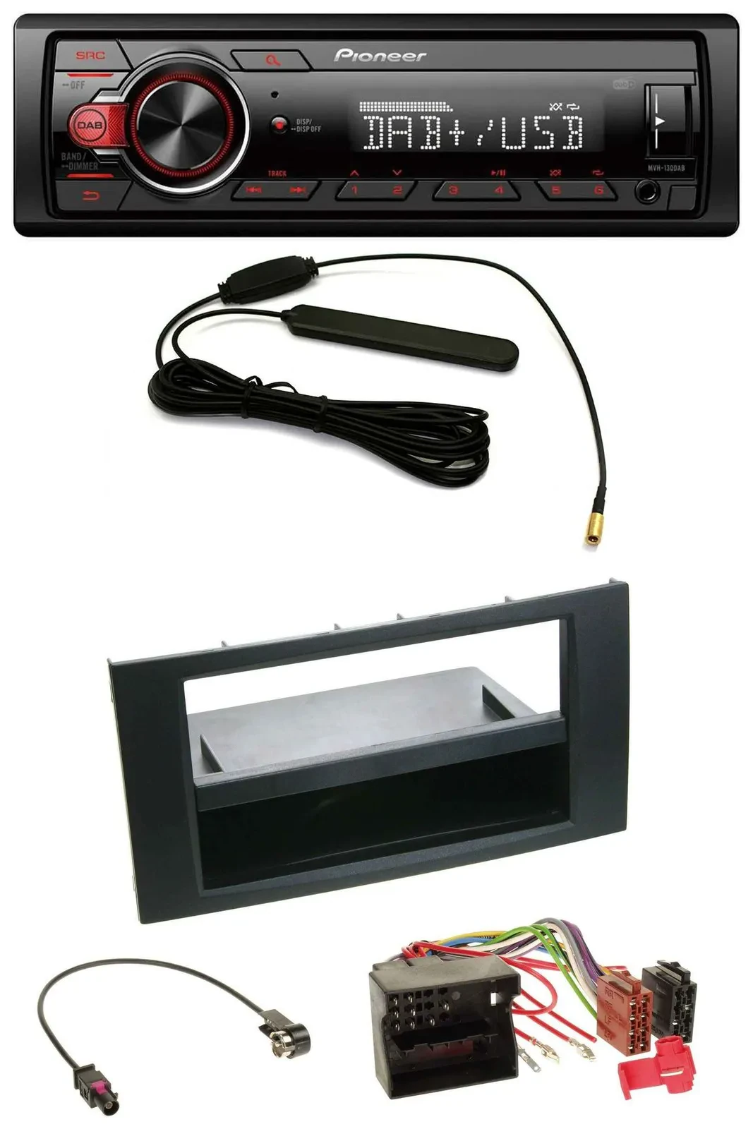 Автомагнитола Pioneer 1-DIN DAB, MP3, USB, AUX, для Ford Focus/Fiesta (2004–2008), черная