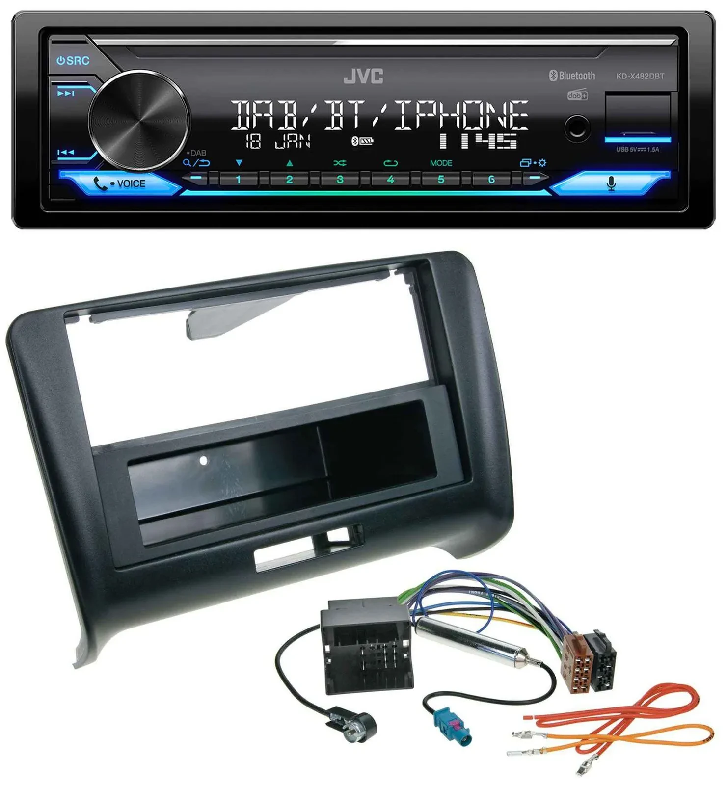 Автомагнитола для Audi TT (2006–2014) JVC Bluetooth, DAB, USB, MP3, Quadlock