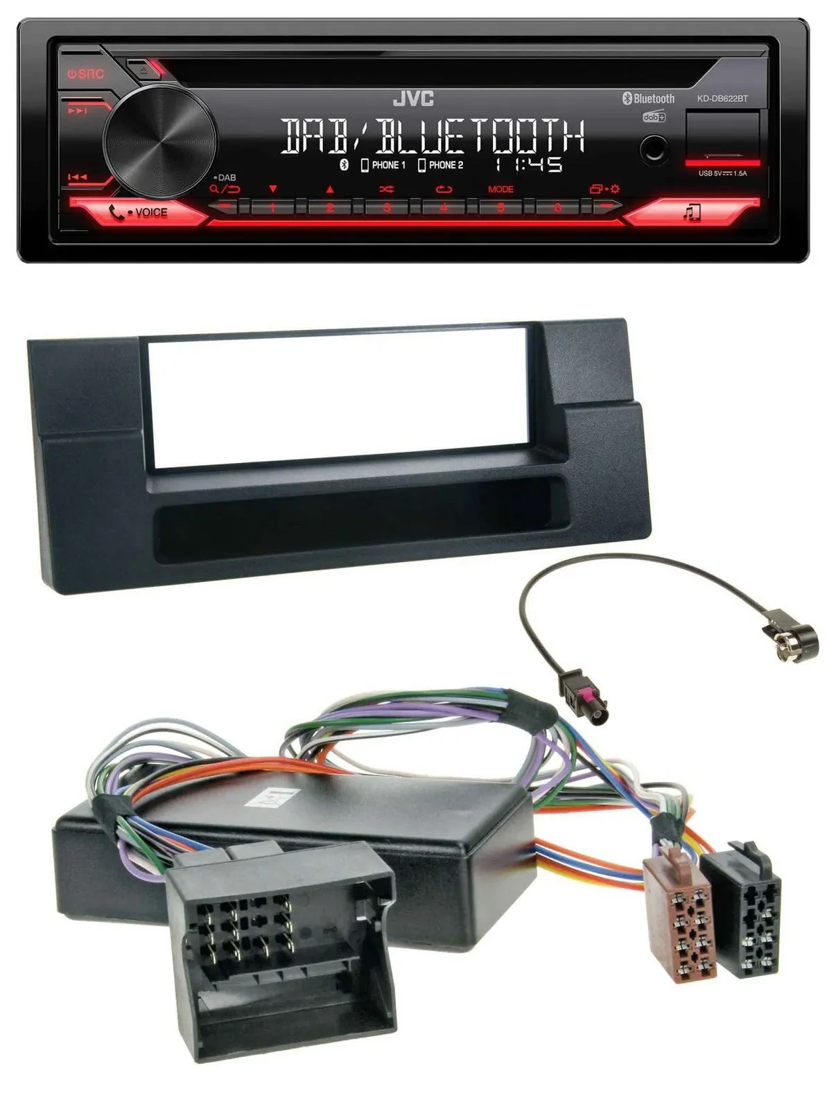 JVC CD DAB USB Bluetooth MP3 Autoradio für BMW X5 E53 5er E39 Ablagefach Quadloc