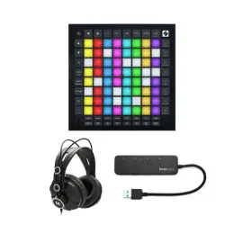 Novation Launchpad Pro MK3 with Over-Ear Headphones and Knox 3.0 4 Port USB Hub