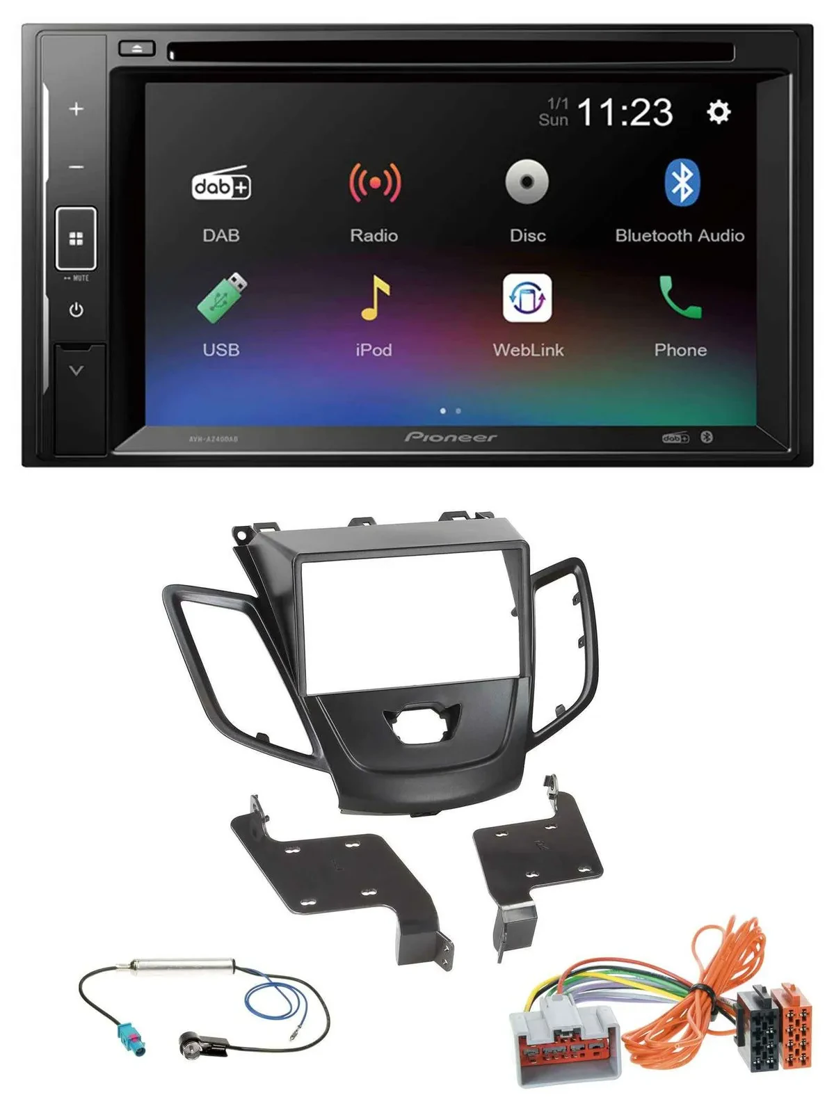 Pioneer Bluetooth MP3 USB 2DIN DAB DVD Autoradio für Ford Fiesta 08-10 schwarz