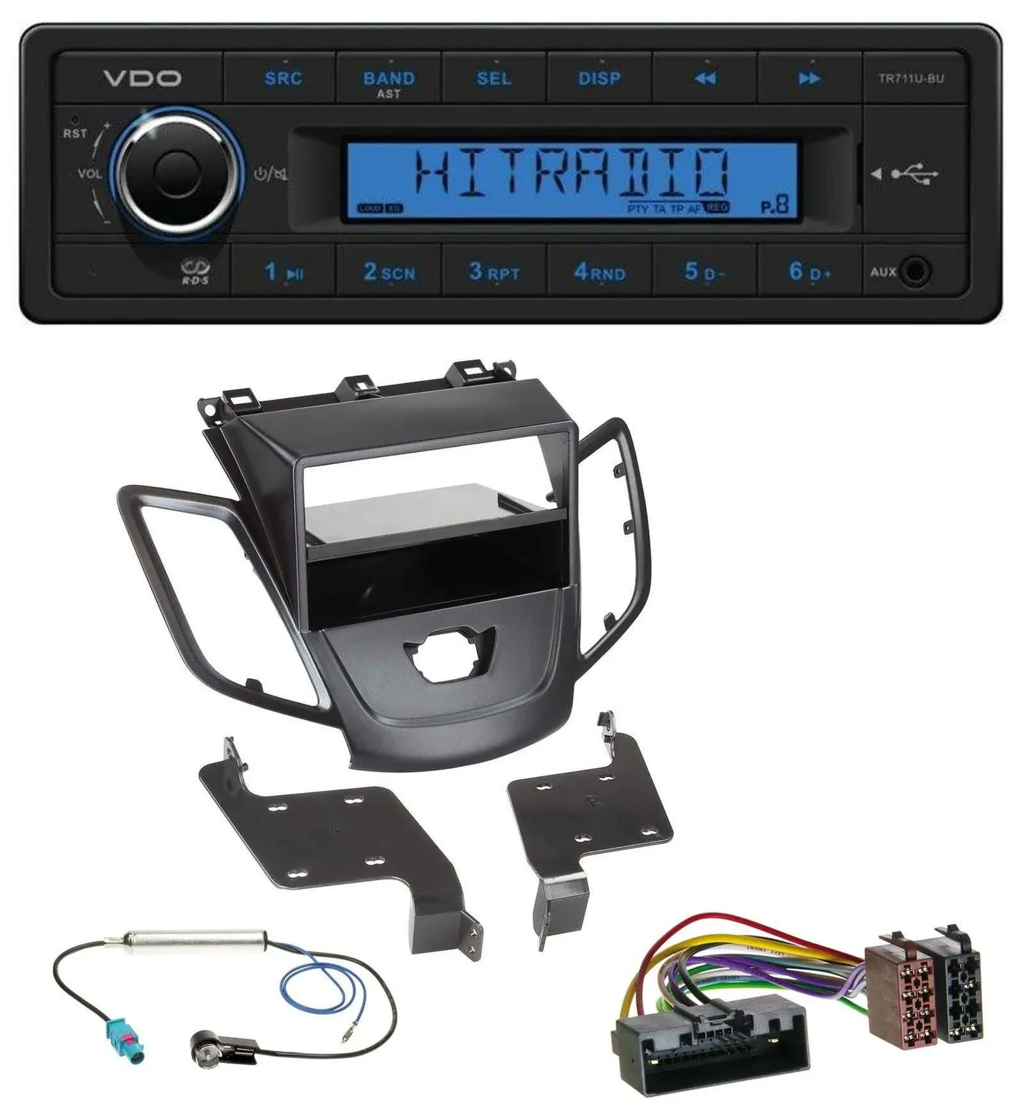 VDO AUX 1DIN MP3 USB Autoradio für Ford Fiesta 10-17 JA8 ohne Display schwarz