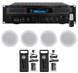 Technical Pro 1500 Watt Home Karaoke Machine System+(4) 8" Ceiling Speakers