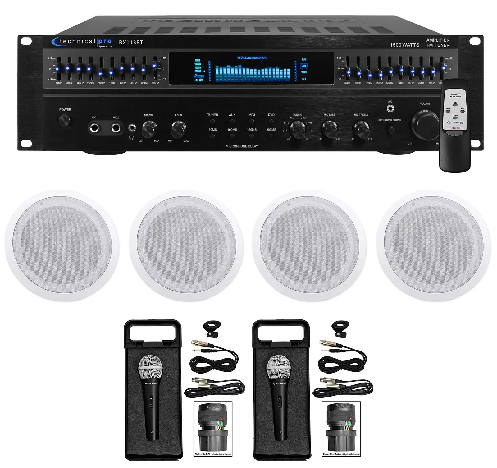 Караоке-система Technical Pro RX113+(2) HC85 KAR 1500W (набор, 4x 8" потолочные колонки)