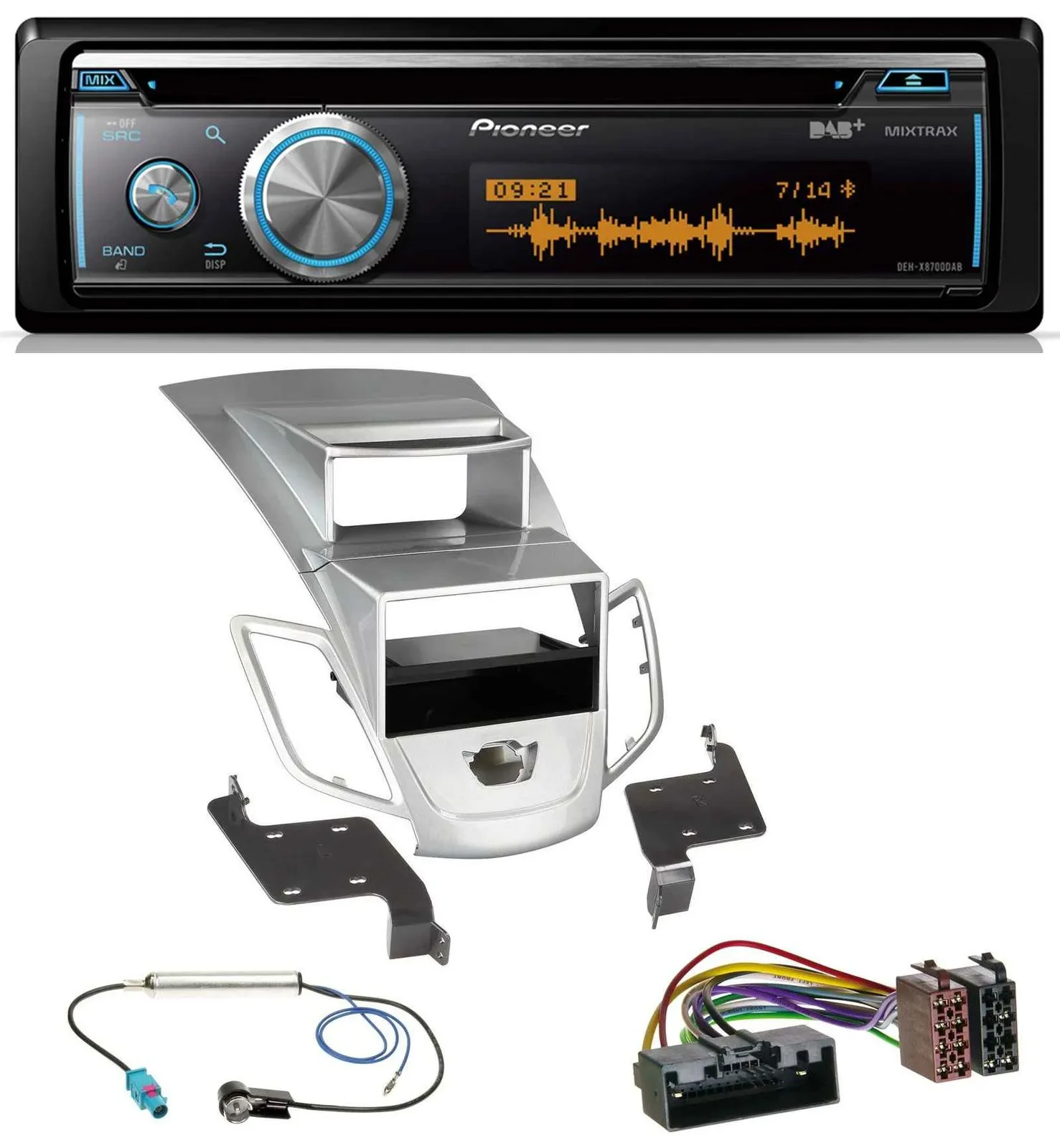 Pioneer MP3 DAB USB CD Bluetooth Autoradio für Ford Fiesta Display 10-17 silber