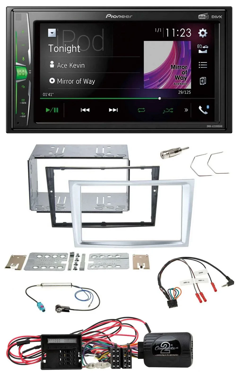 Автомагнитола Pioneer 2DIN DAB USB Bluetooth для Opel Corsa D (с 2009 г.), матовый хром, поддержка управления с руля