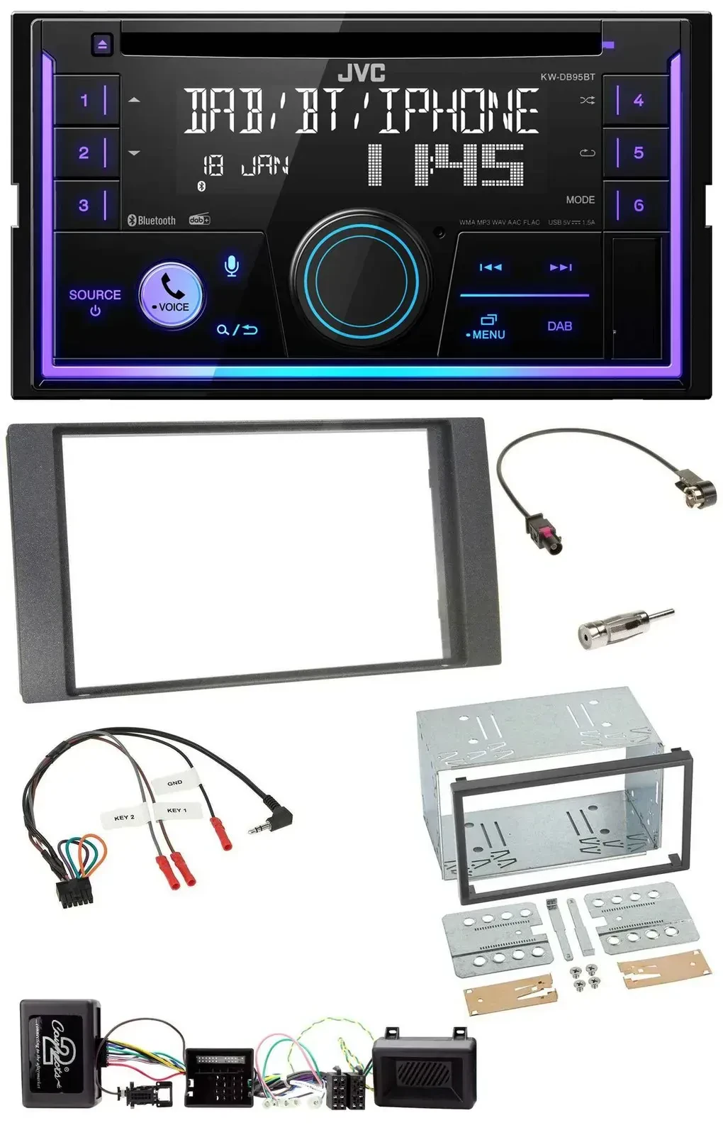 Автомагнитола JVC 2 DIN DAB Bluetooth CD USB для Ford Kuga 2008–2012 антрацит