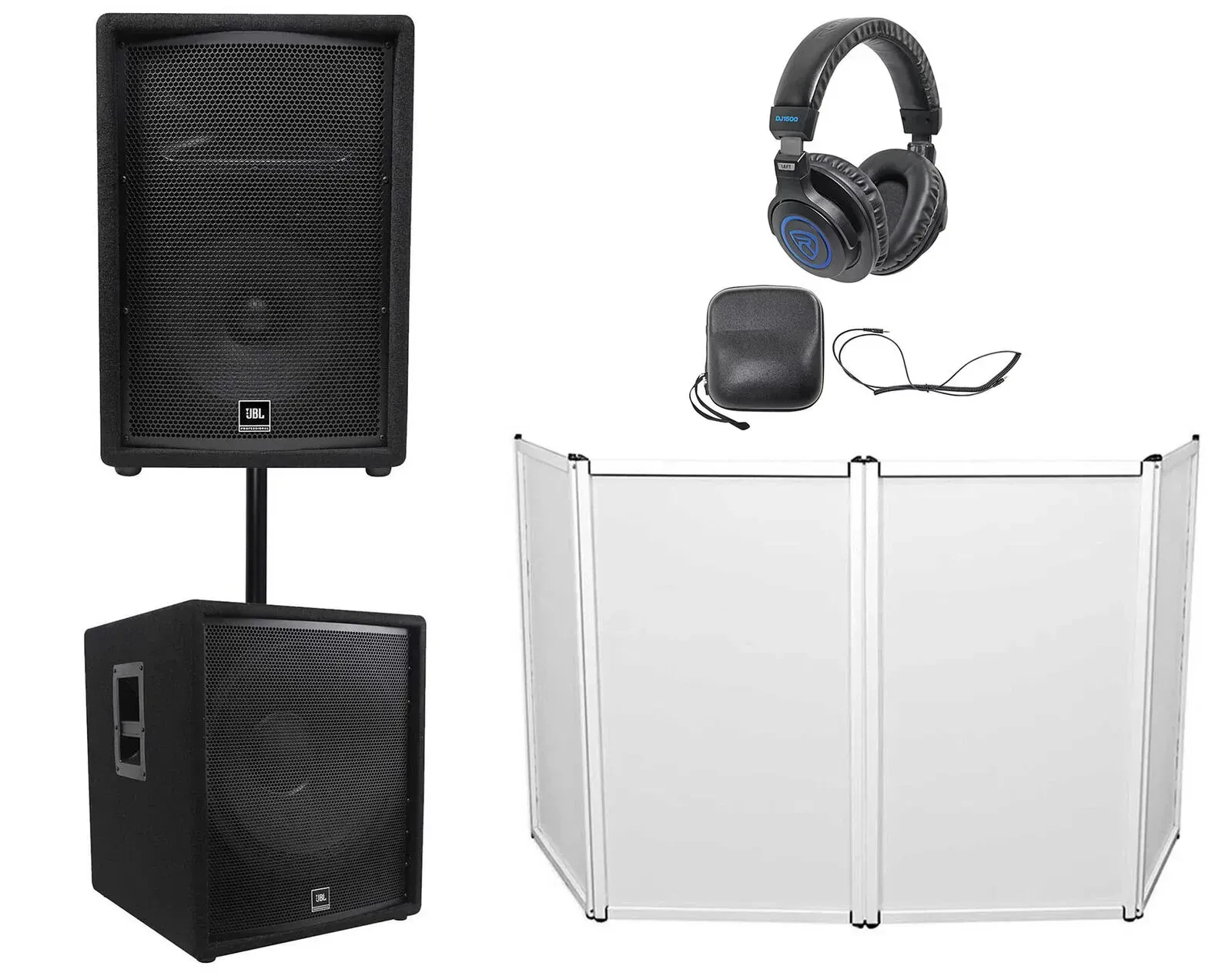 JBL JRX212 1000 Watt 12" DJ P/A Speaker+18" 1400w Subwoofer+Facade+Headphones