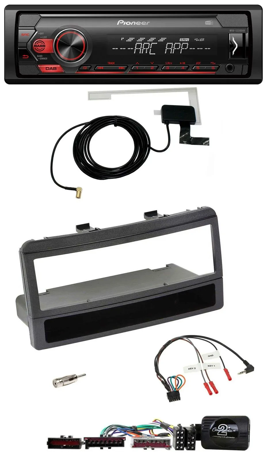 Автомагнитола для Ford Mondeo 2000–2002 Pioneer 1DIN, USB, DAB, MP3, совместима с кнопками на руле, черная, с нишей