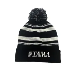 Шапка TAMA Beanie mit Bommel черно-белая, с помпоном, с логотипом