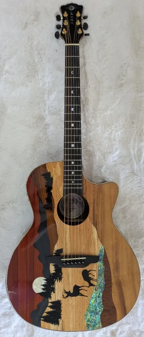 Luna Guitars Vista Deer Koa Body Acoustic Electric Guitar w/Case