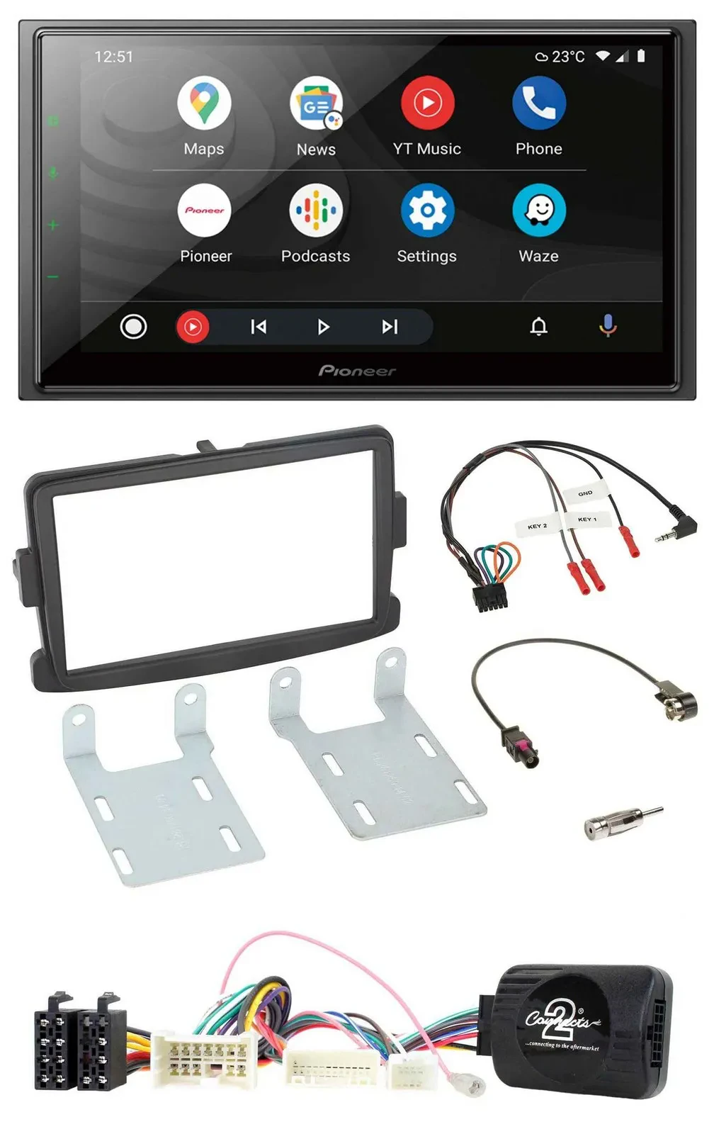 Pioneer USB 2DIN DAB Lenkrad Bluetooth Autoradio für Dacia ab 2012 schwarz