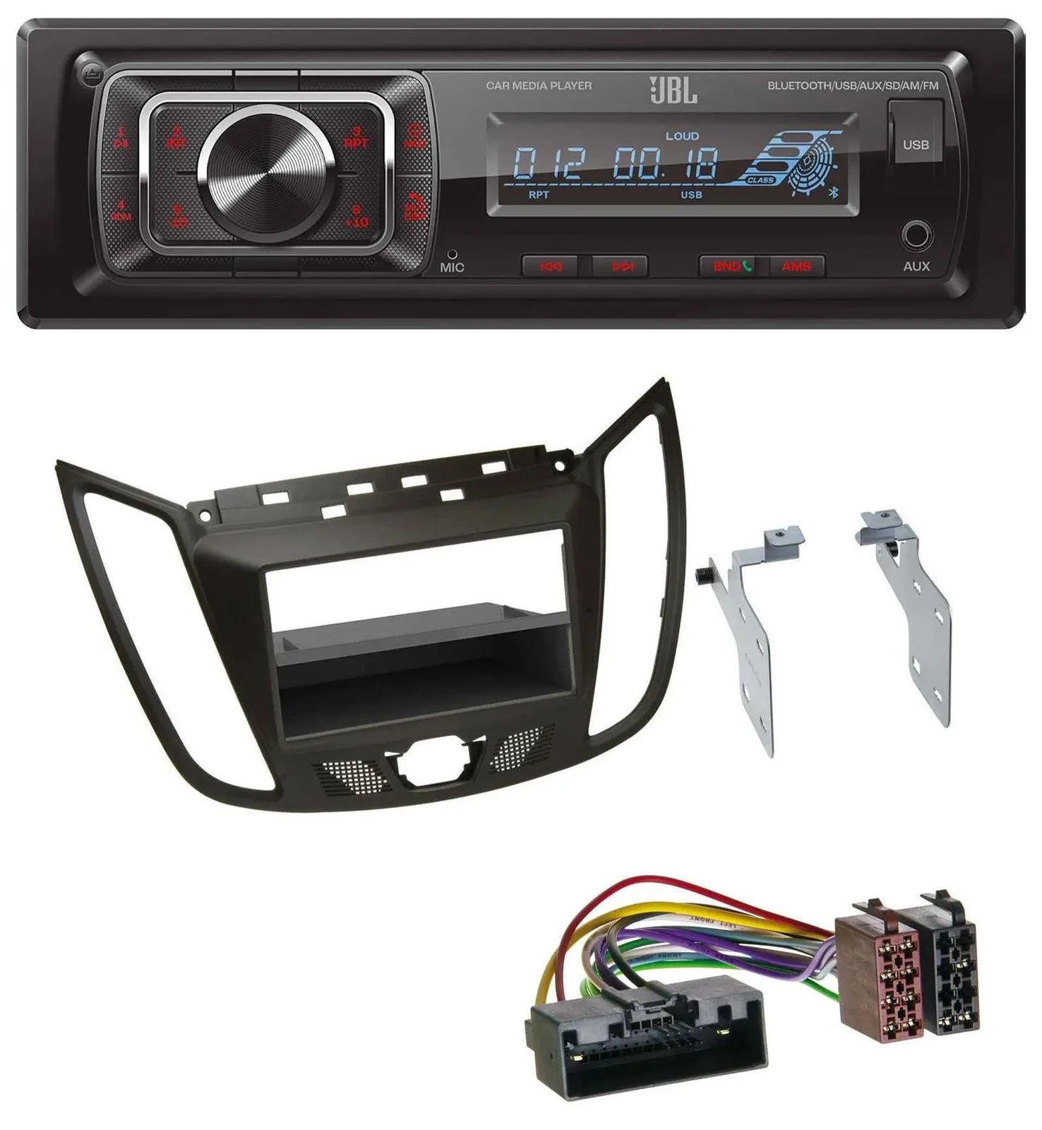 JBL SD AUX MP3 USB Bluetooth Autoradio für Ford C-Max / Kuga - dunkelbraun