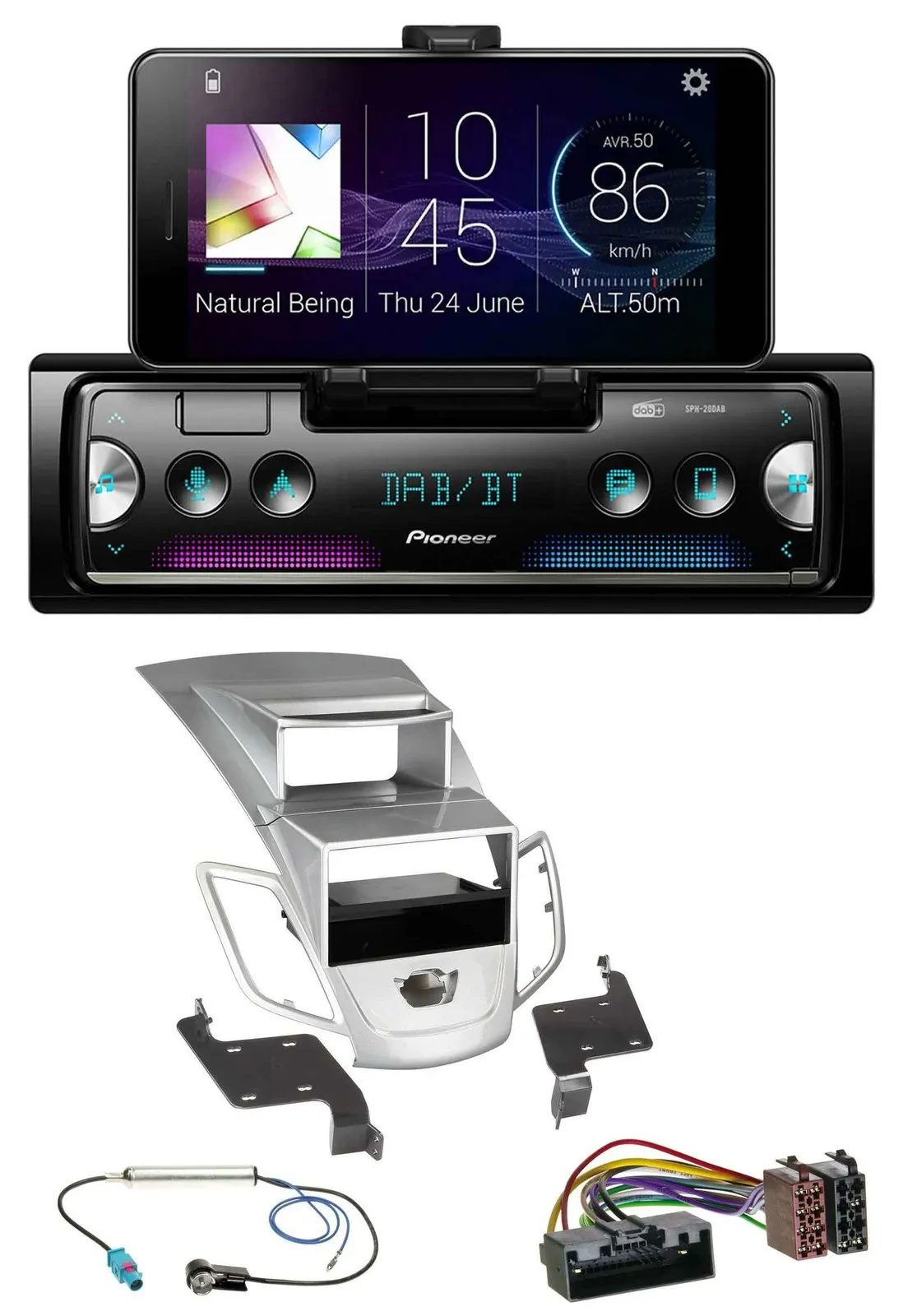 Автомагнитола для Ford Fiesta Pioneer USB MP3 Bluetooth DAB серебристая (2010–2017)