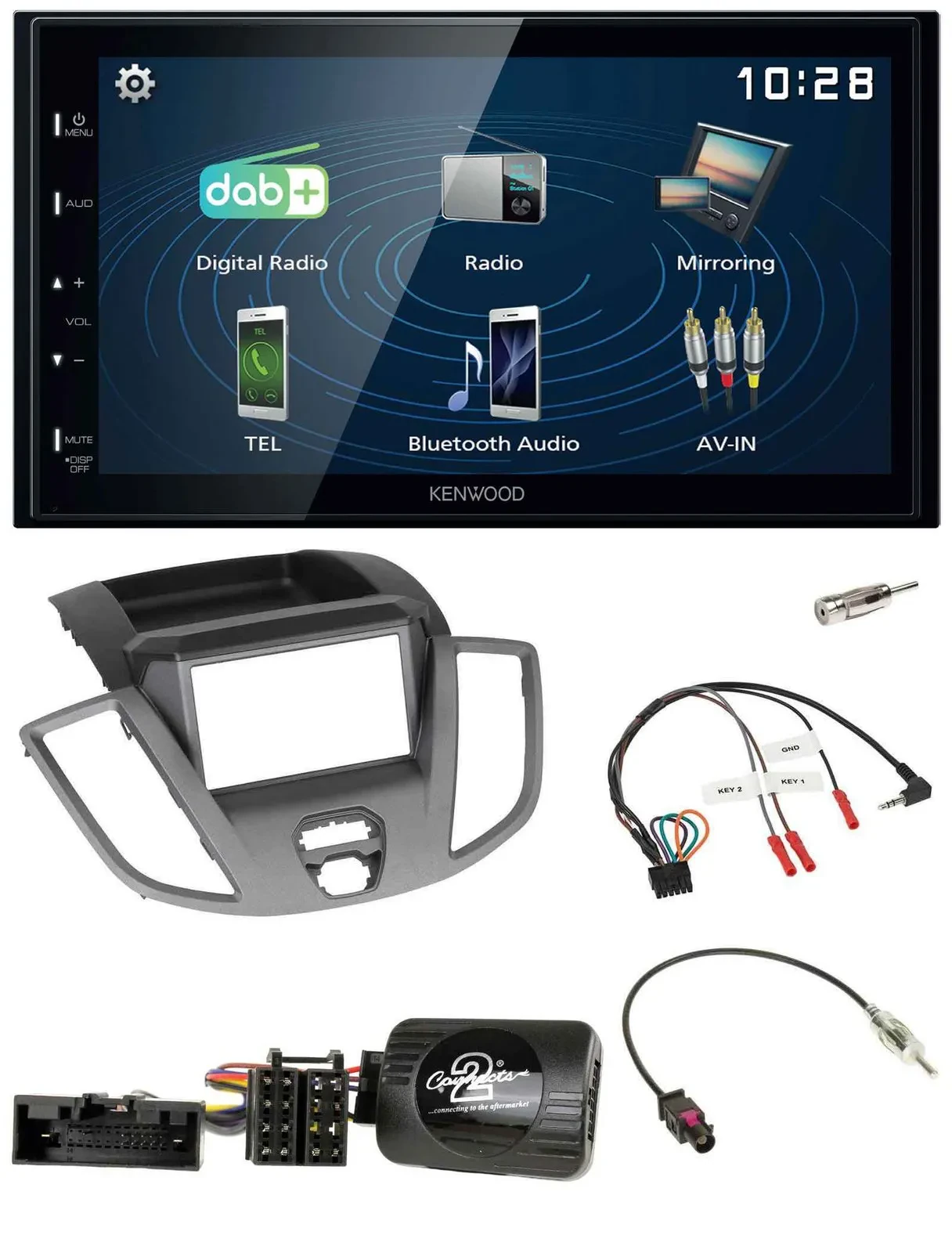 Автомагнитола Kenwood 2-DIN Bluetooth USB DAB для Ford Transit V363 (2014–2018)