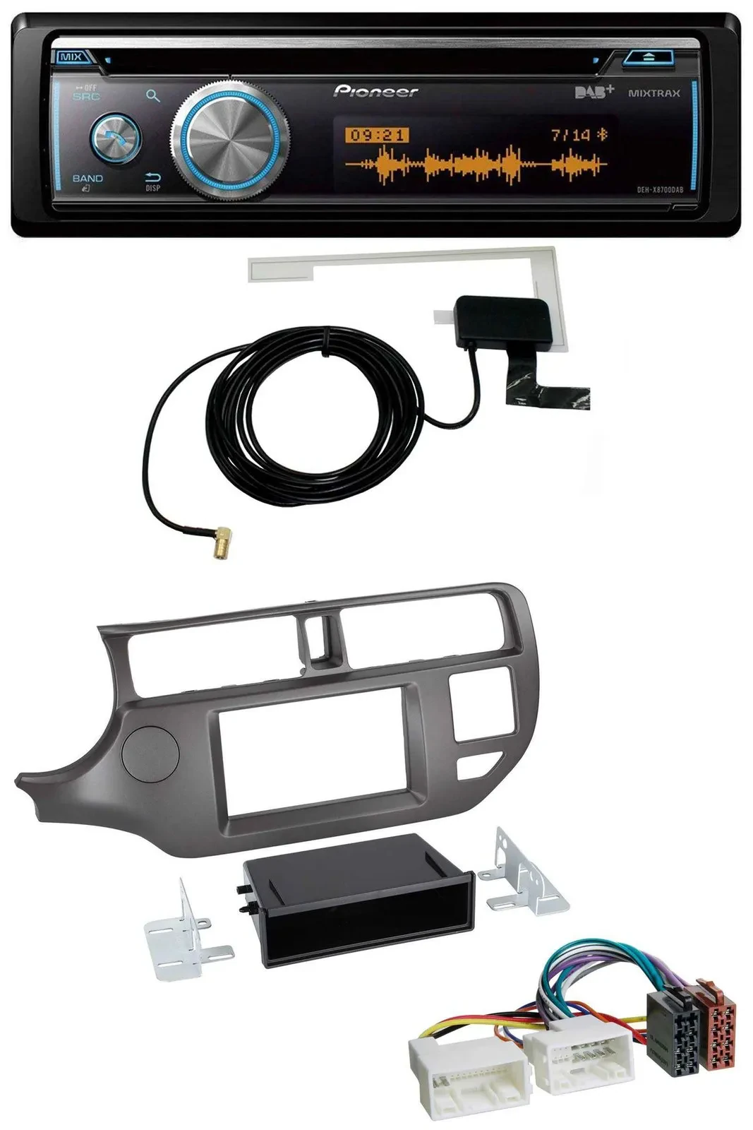 Автомагнитола Pioneer Bluetooth DAB MP3 USB CD для Kia Rio UB (2011–2014) антрацит
