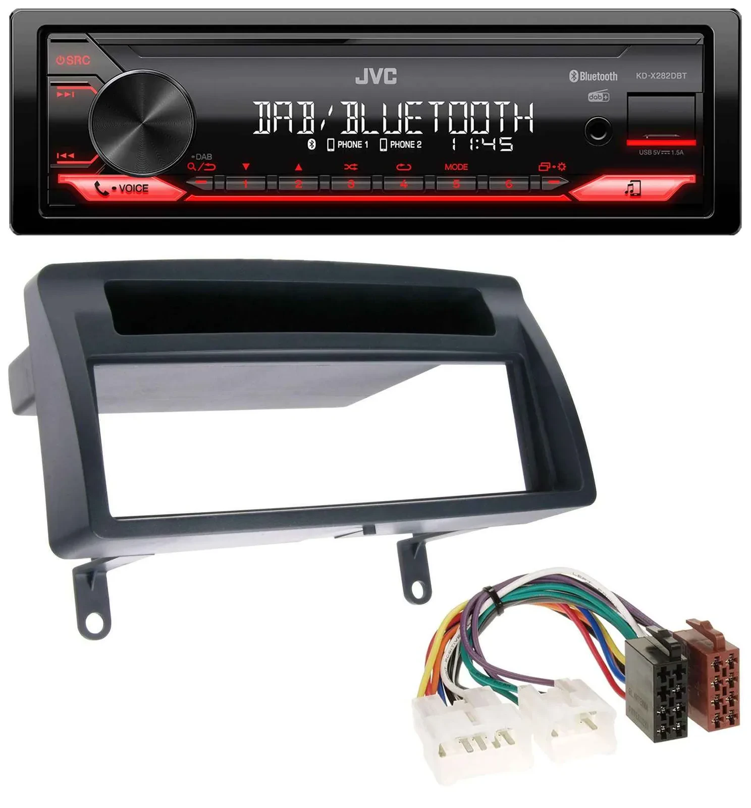 JVC Bluetooth USB DAB MP3 Autoradio für Toyota Corolla E12 2003-2008 dunkelgrau