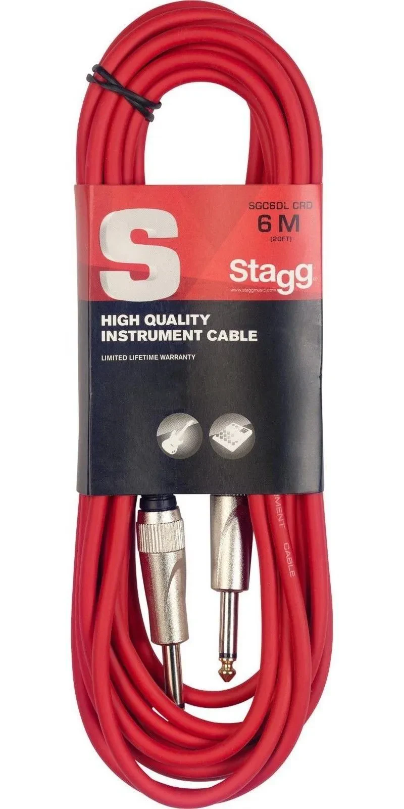 Кабель для гитары Stagg SGC6DL CRD RED 20' (красный), Jack 6.3 мм — Jack 6.3 мм, металлические разъемы