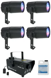 (4) American DJ PINSPOT LED QUAD DMX 8 Watt RGBW Pinspot Lights w/ Remote+Fogger