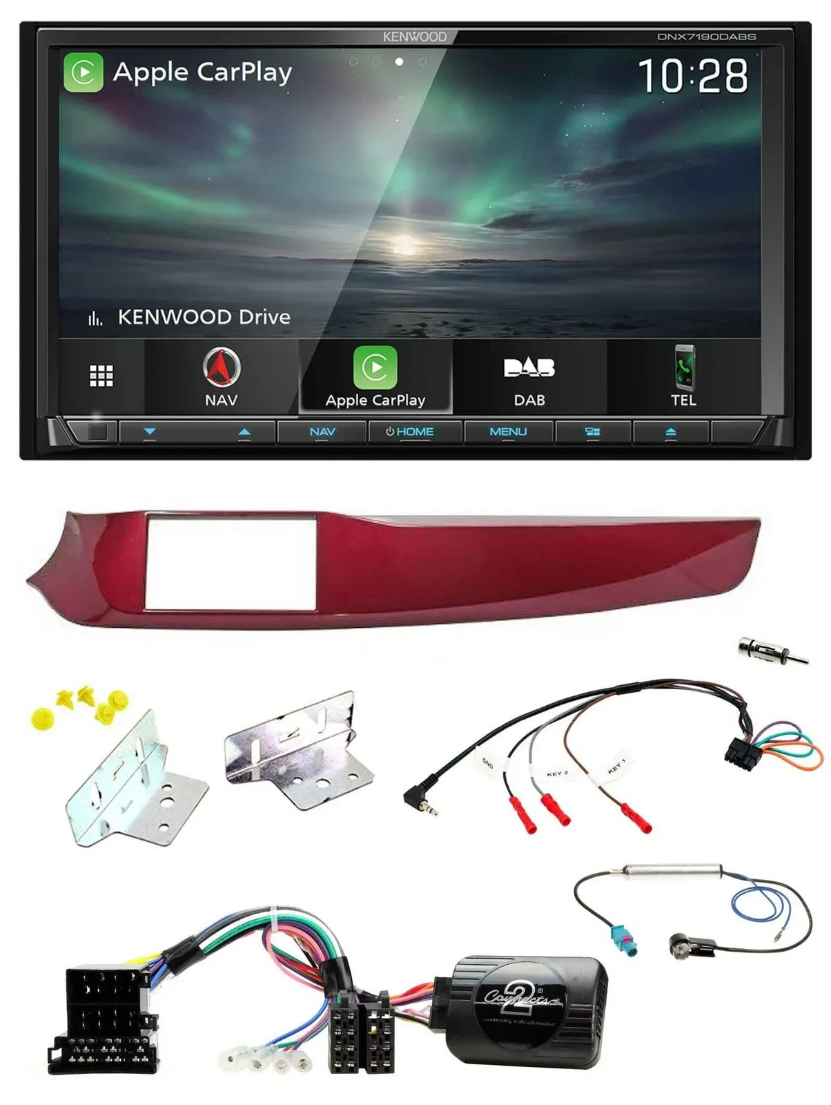 Kenwood Bluetooth USB 2DIN Lenkrad TMC DAB Navigation für Alfa Giulietta rot 940