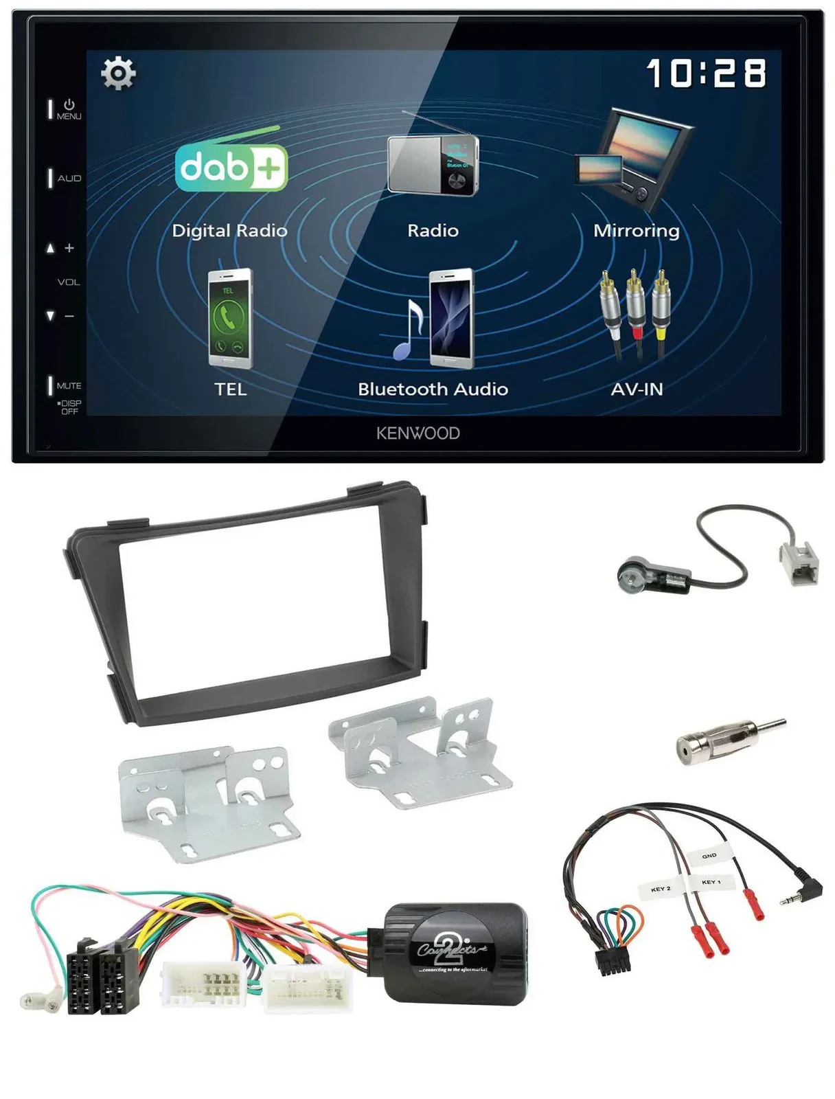 Автомагнитола Kenwood 2-DIN, Bluetooth, USB, DAB, для Hyundai i40 (VF, с 2011), черная