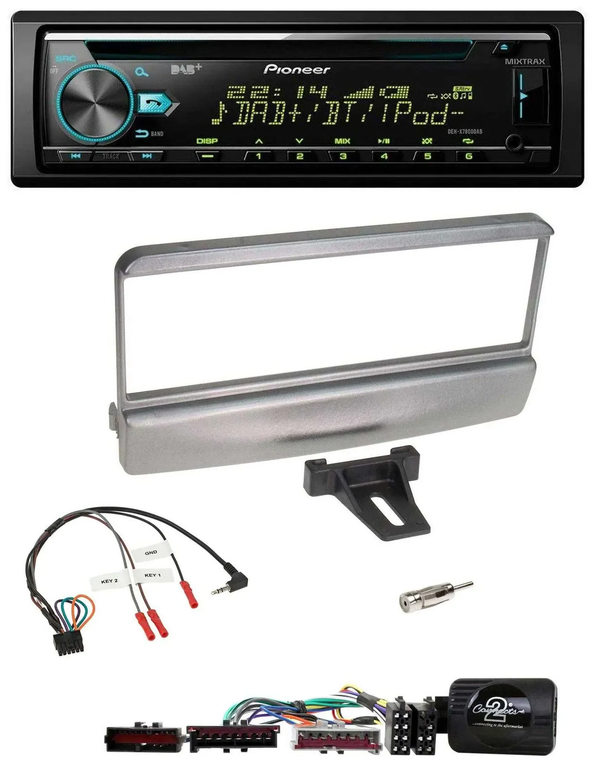 Автомагнитола Pioneer DAB, CD, USB, Bluetooth для Ford Mondeo 2000–2002, серебристая, с поддержкой управления с руля