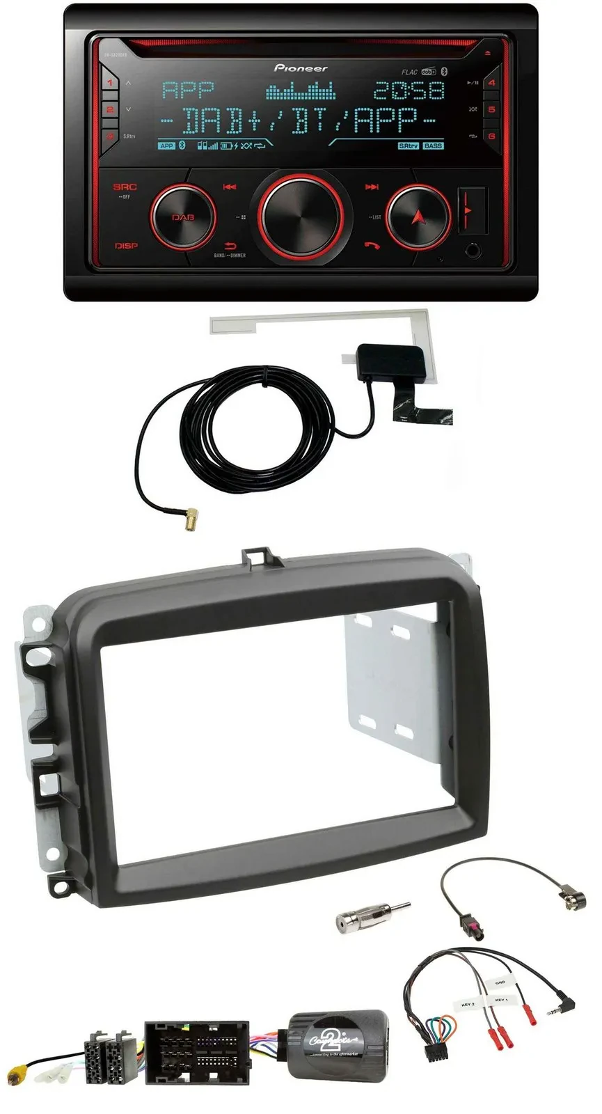 Pioneer 2DIN Lenkrad DAB USB CD Bluetooth Autoradio für Fiat 500 L ab 2012