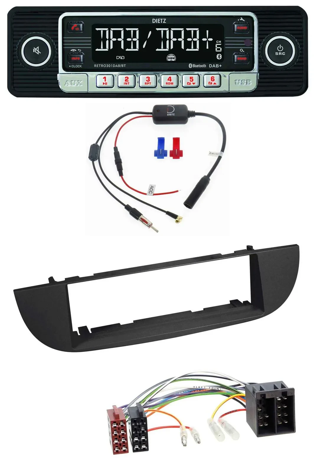 Dietz MP3 DAB Bluetooth USB Autoradio für Fiat 500 (ab 2007) - schwarz