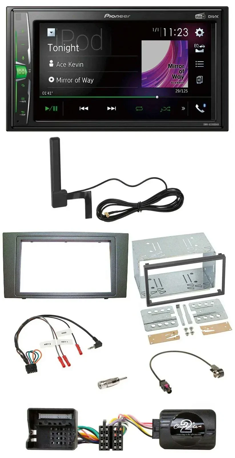 Автомагнитола для Ford Mondeo 2003–2007 Pioneer 2DIN, Bluetooth, DAB, MP3, черная, поддержка кнопок на руле