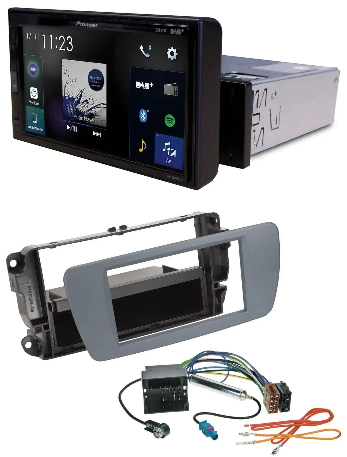 Pioneer DAB MP3 Bluetooth USB Autoradio für Seat Ibiza (ab 08) conemaragrau