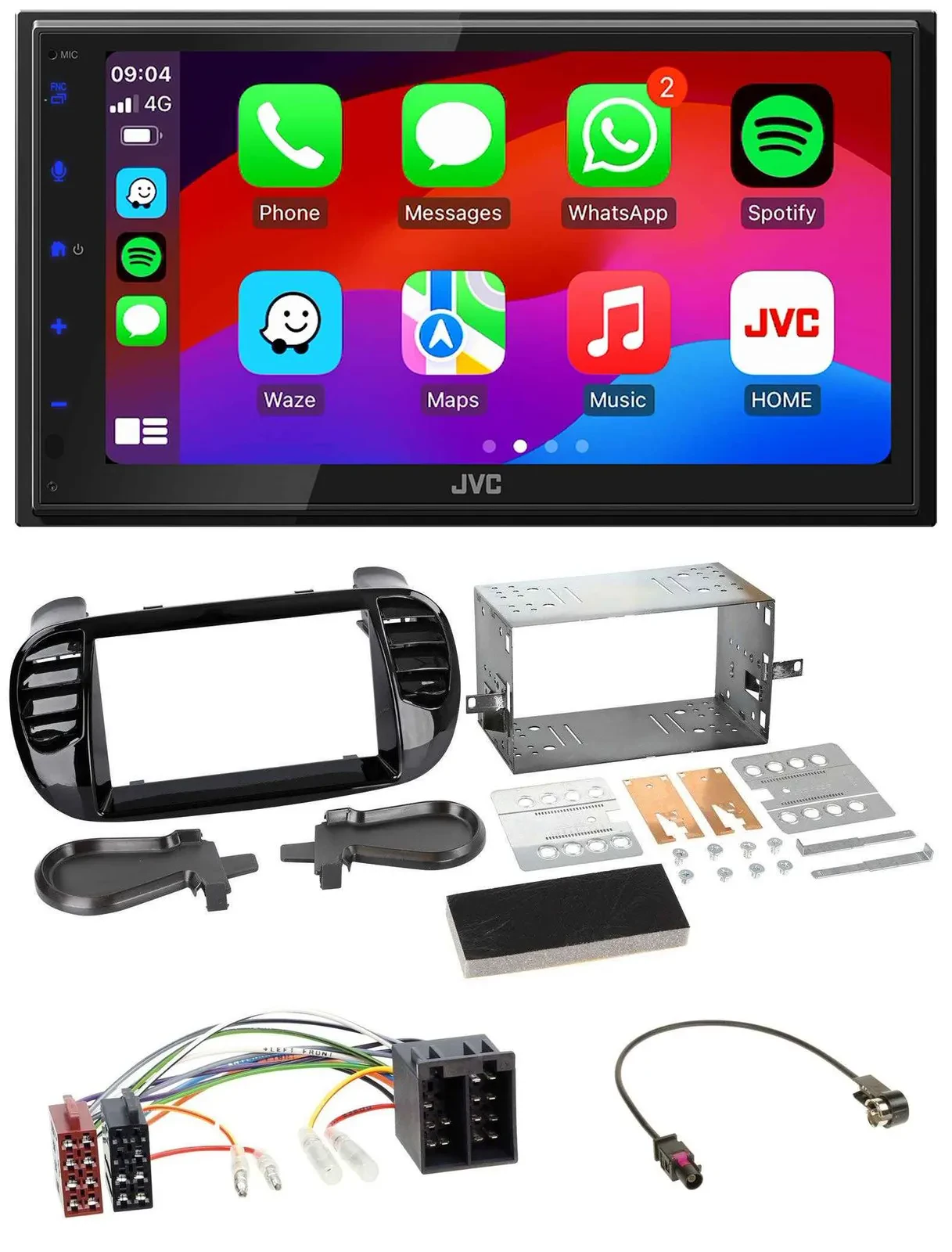 JVC Bluetooth USB MP3 2DIN DAB Autoradio für Fiat 500 ab 12 ISO schwarz