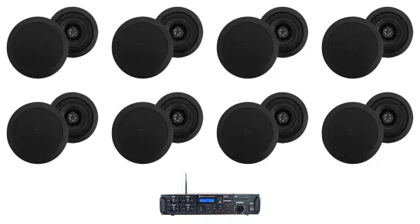 Rockville Rock Zone 8 Receiver+(16) 5.25" Black Ceiling Speakers For Restaurant