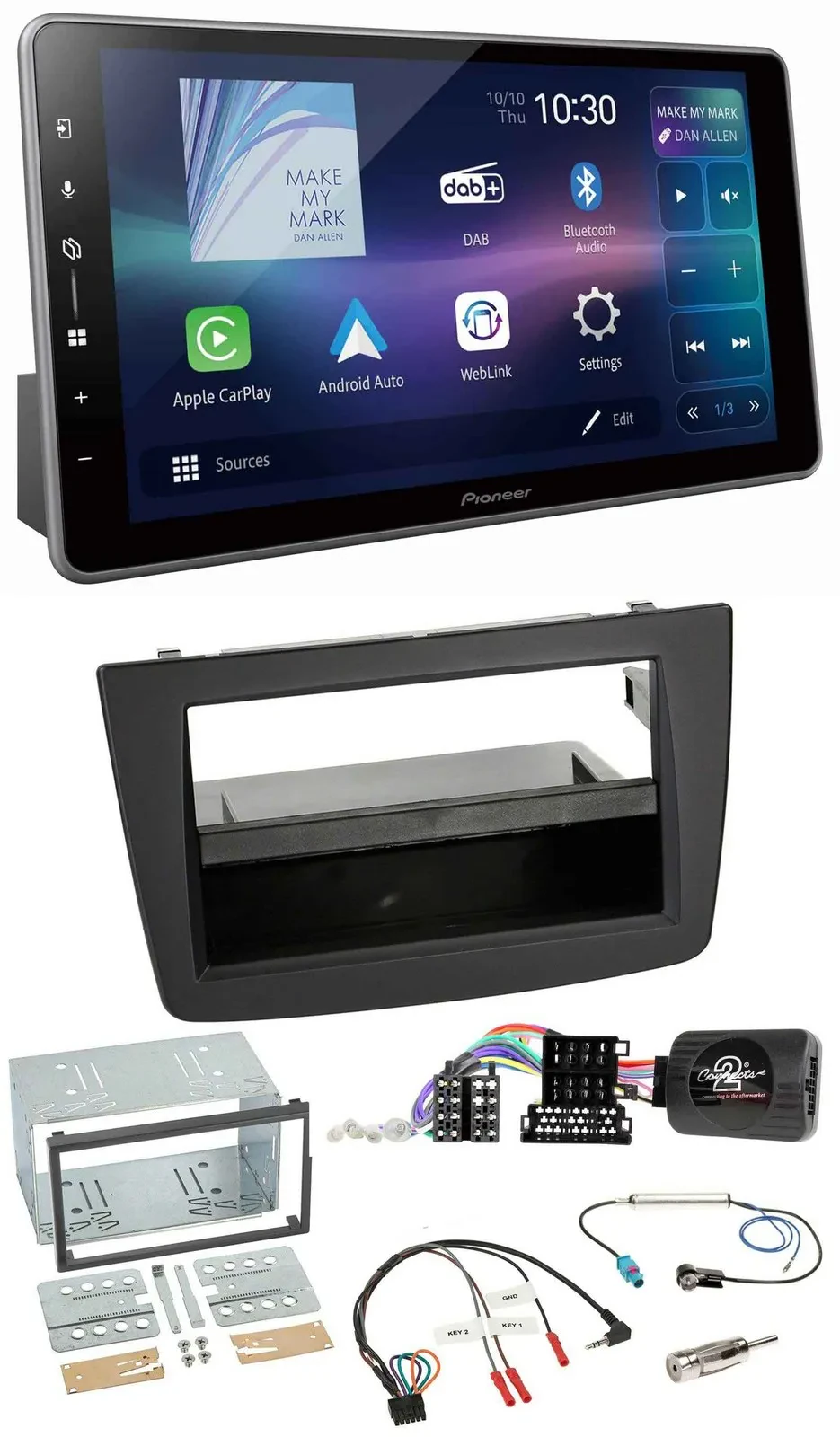 Автомагнитола Pioneer Bluetooth, USB, DAB для Alfa Mito 2008–2014, черная, с поддержкой кнопок на руле