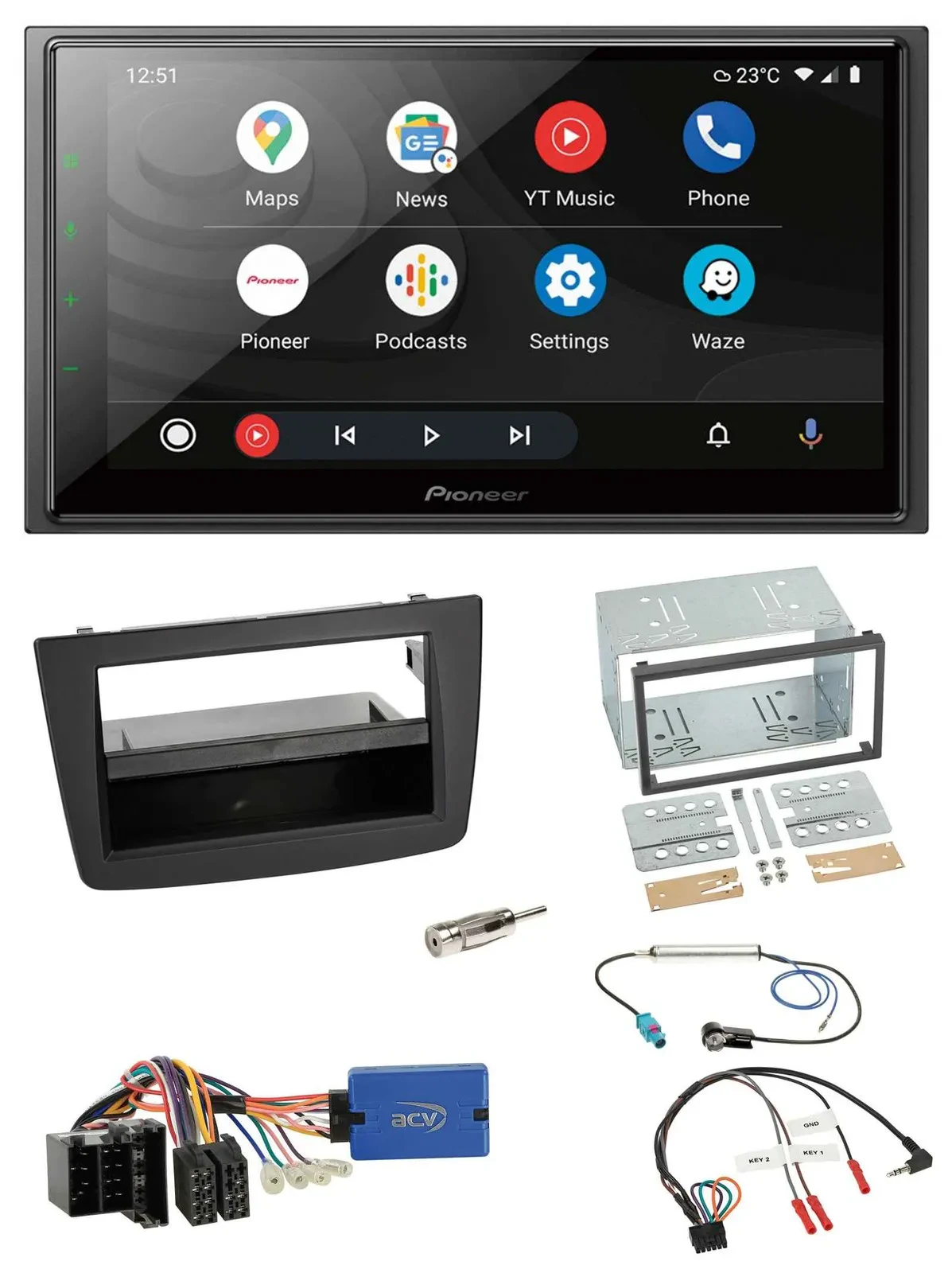 Автомагнитола для Alfa Romeo Mito Pioneer 2DIN, DAB, Bluetooth, USB, поддержка кнопок на руле