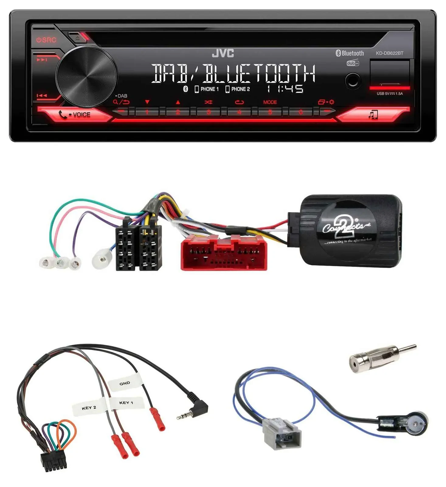 JVC CD DAB USB Bluetooth Lenkrad Autoradio für Mazda 2 Typ DY 2003-2007
