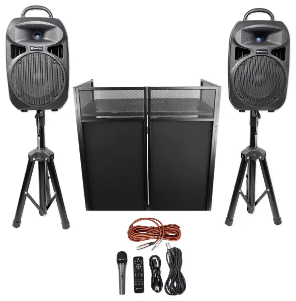 2) Rockville 8" Speakers+Stands w/Bluetooth+Booth For Backyard Party Movie Night