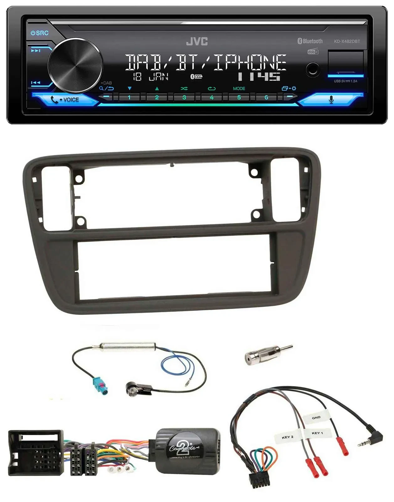 JVC Bluetooth DAB USB Lenkrad Autoradio für VW Up AA AAN 11-16 schwarz