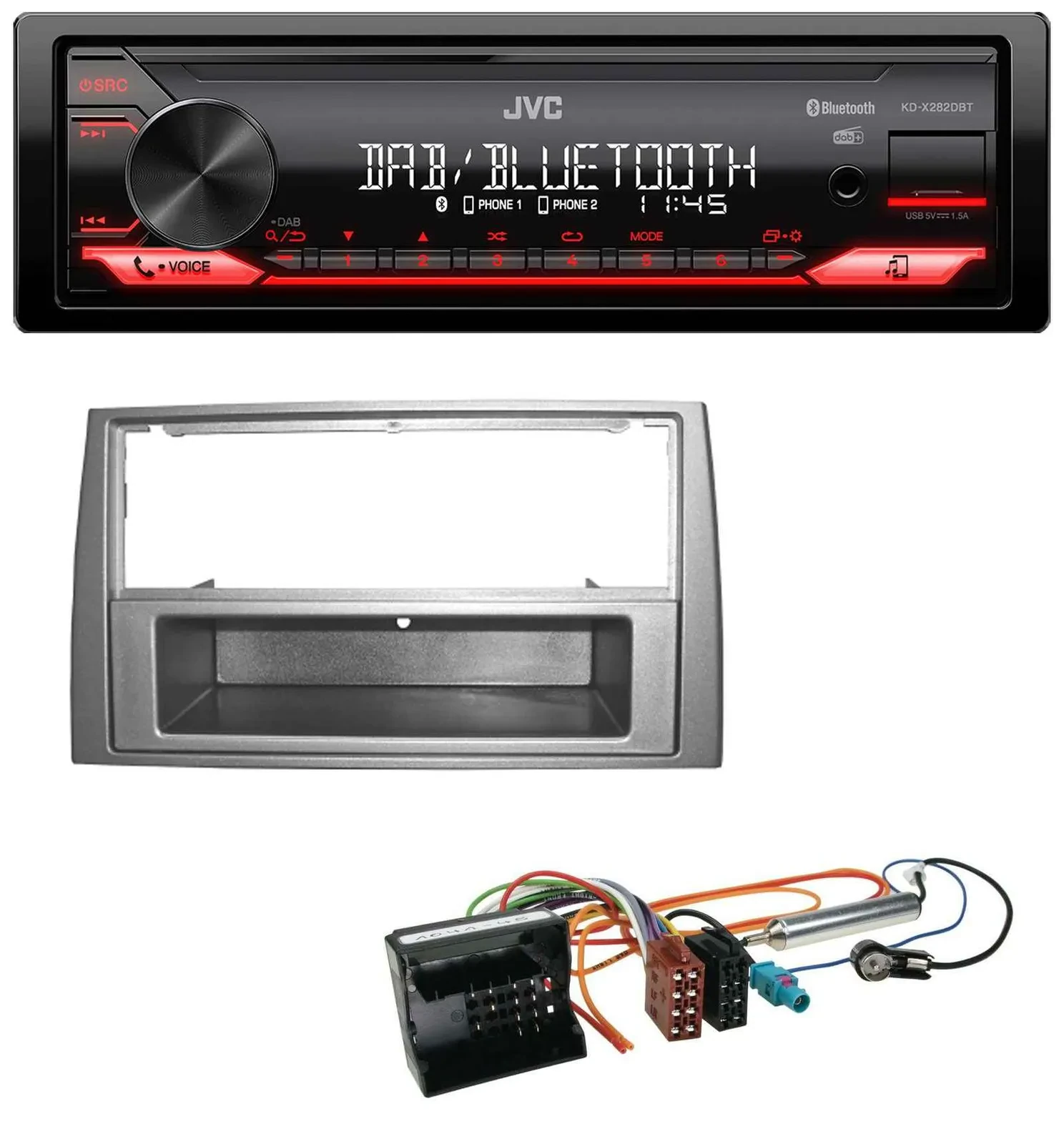 Автомагнитола для Peugeot 308 (2007–2009) JVC Bluetooth, USB, DAB, MP3, тёмно-серый