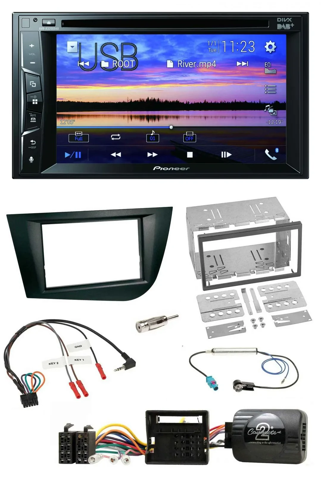 Автомагнитола Pioneer 2DIN Bluetooth USB DVD DAB для Seat Leon 2005–2009, черный