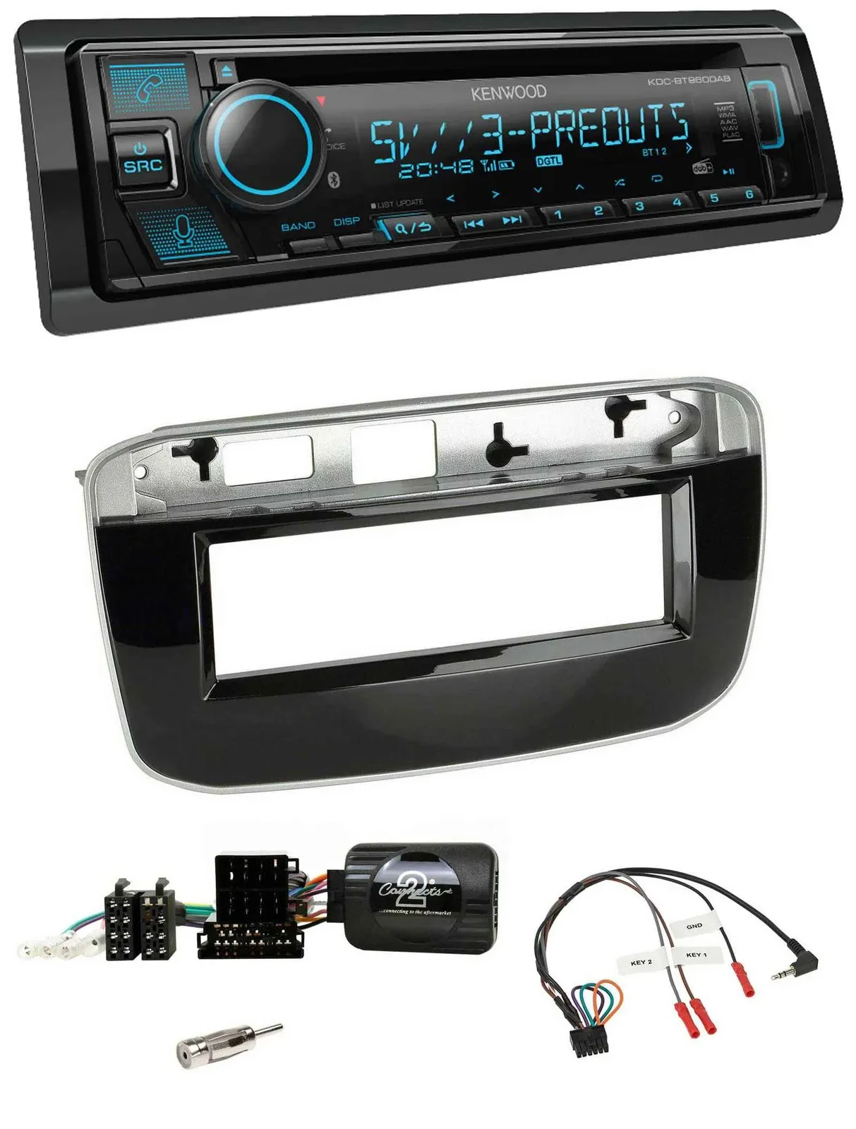 Kenwood Bluetooth USB CD Lenkrad DAB Autoradio für Fiat Punto Punto Evo ab 2009