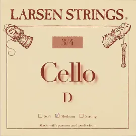 Larsen Strings Original Cello D String 34 Size, Medium Steel, Ball End