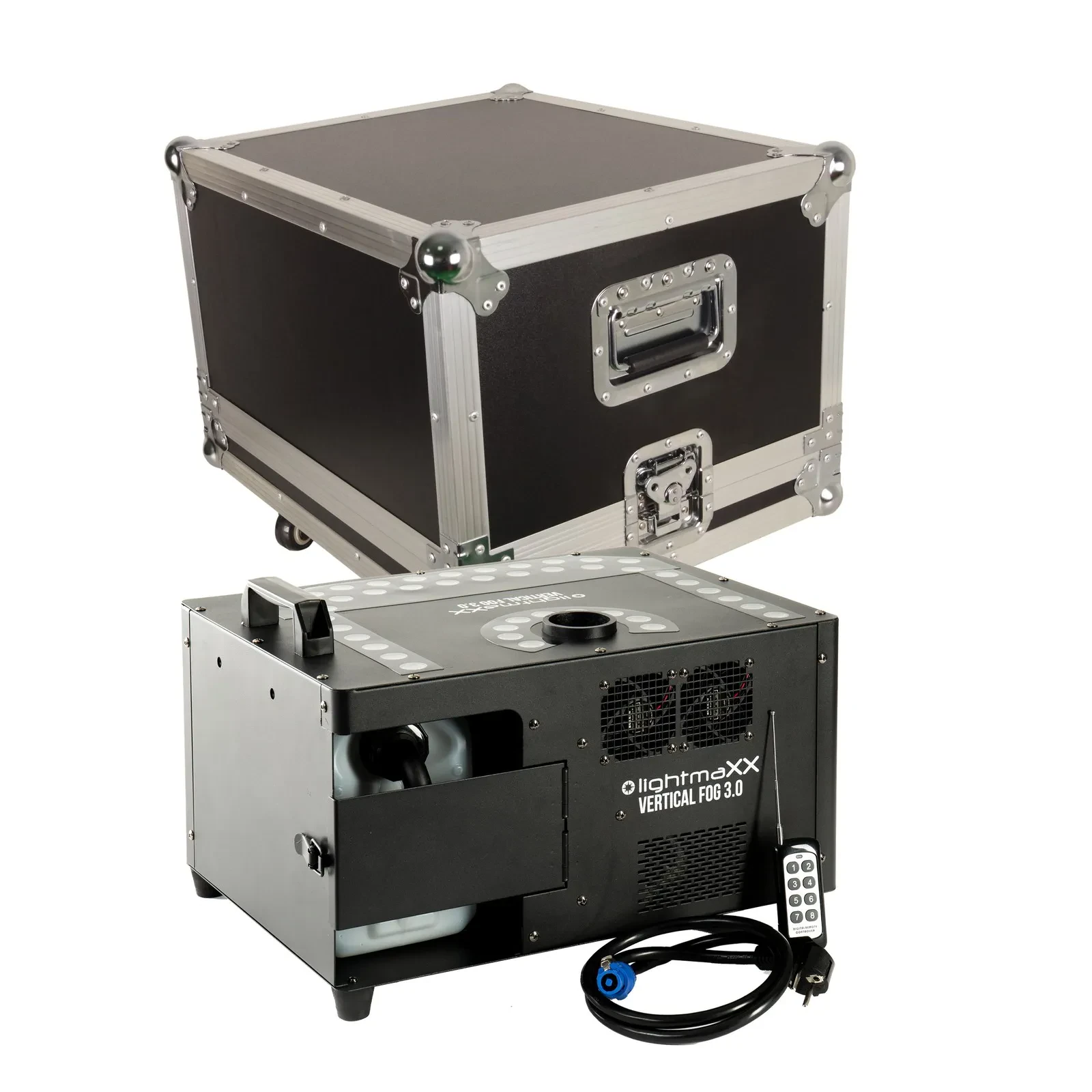 Генератор дыма lightmaXX Vertical Fog 3.0 3100W, вертикальный, выброс 15 м, DMX, RGB LED (набор), с жидкостью 3.8 л, с кейсом