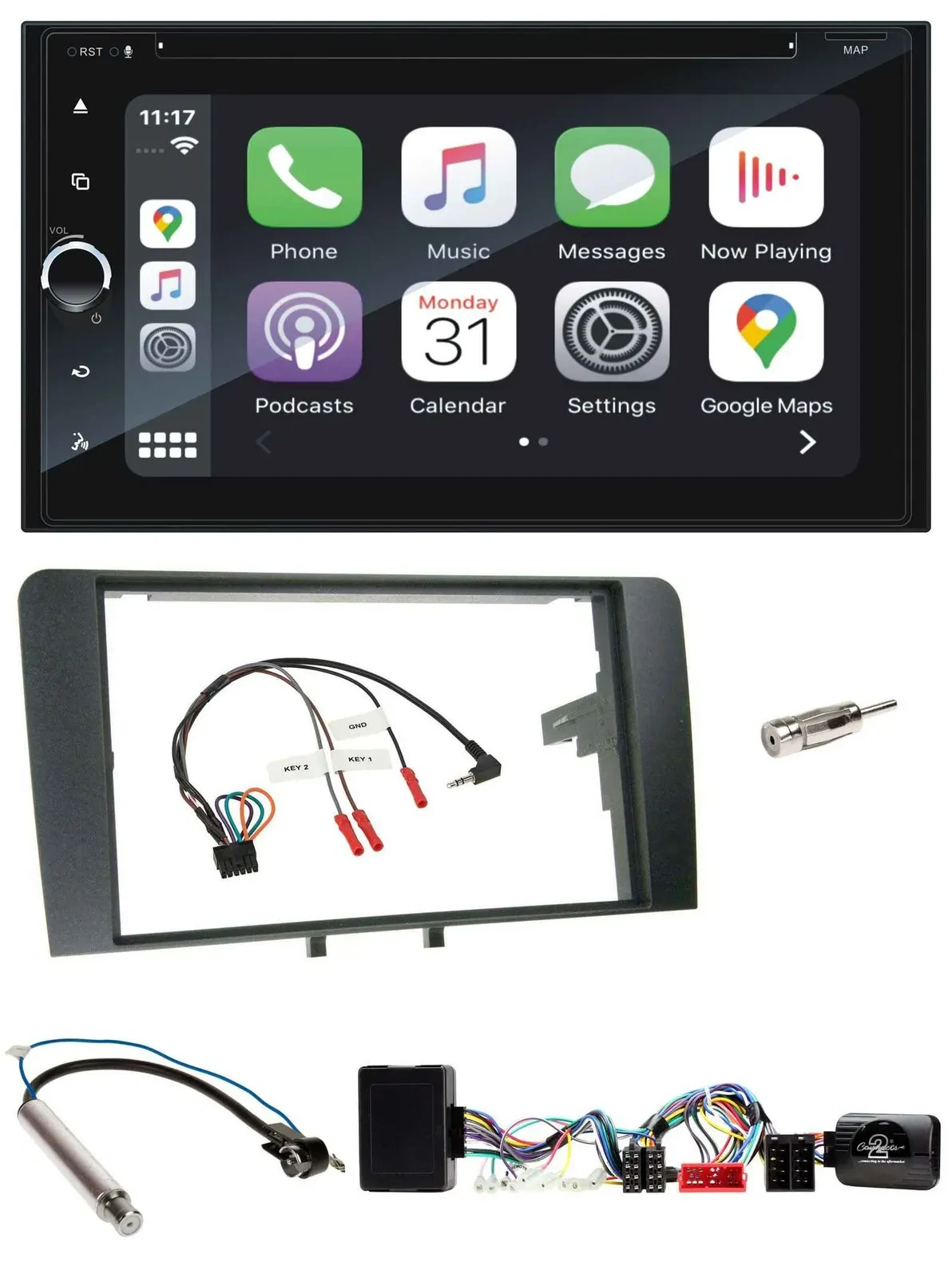 Blaupunkt DAB Lenkrad TMC Bluetooth USB 2DIN Navigation für Audi A3 Symphony Akt