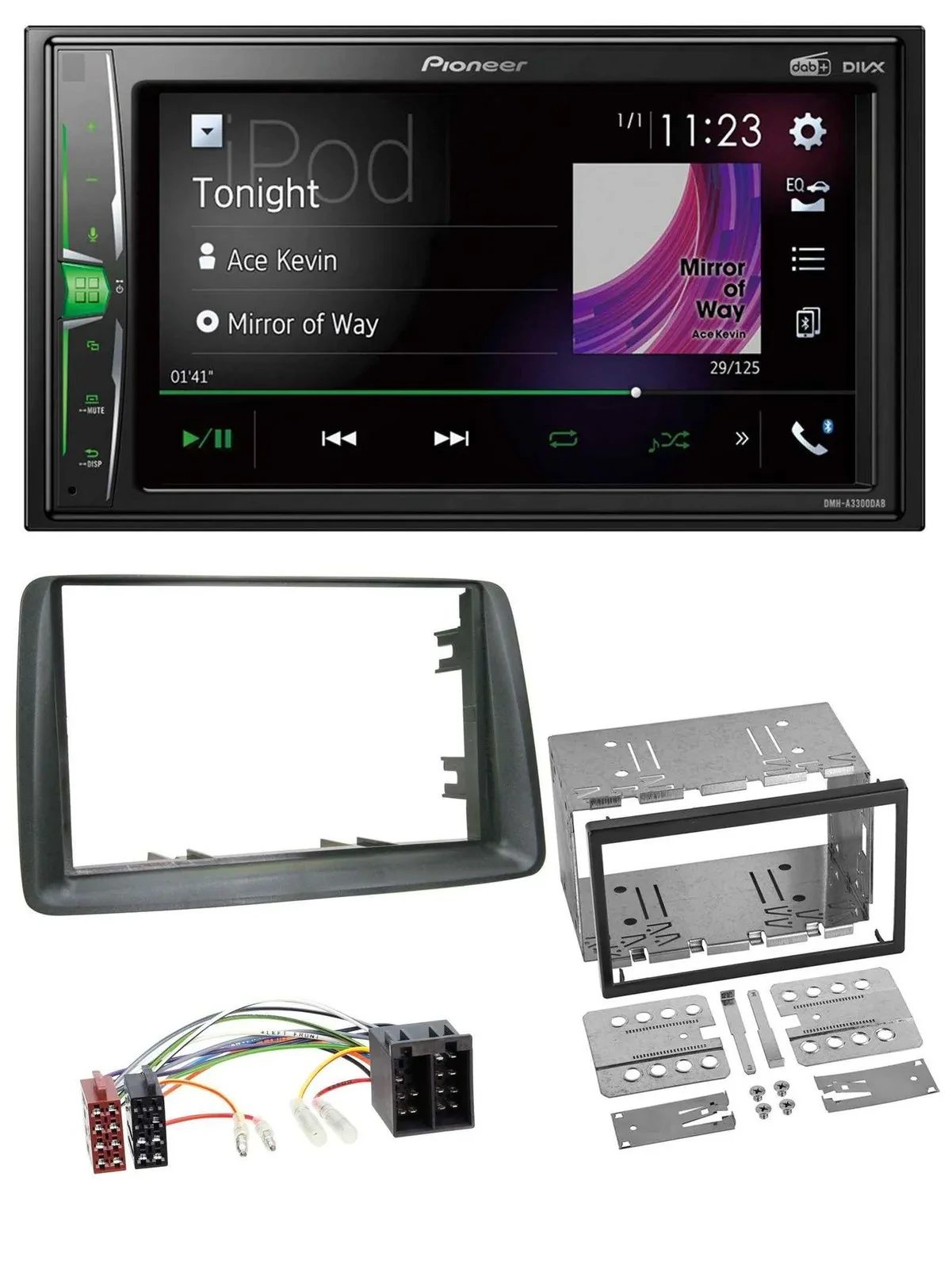 Pioneer 2DIN MP3 DAB USB Bluetooth Autoradio für Fiat Panda 2003-2012 grau
