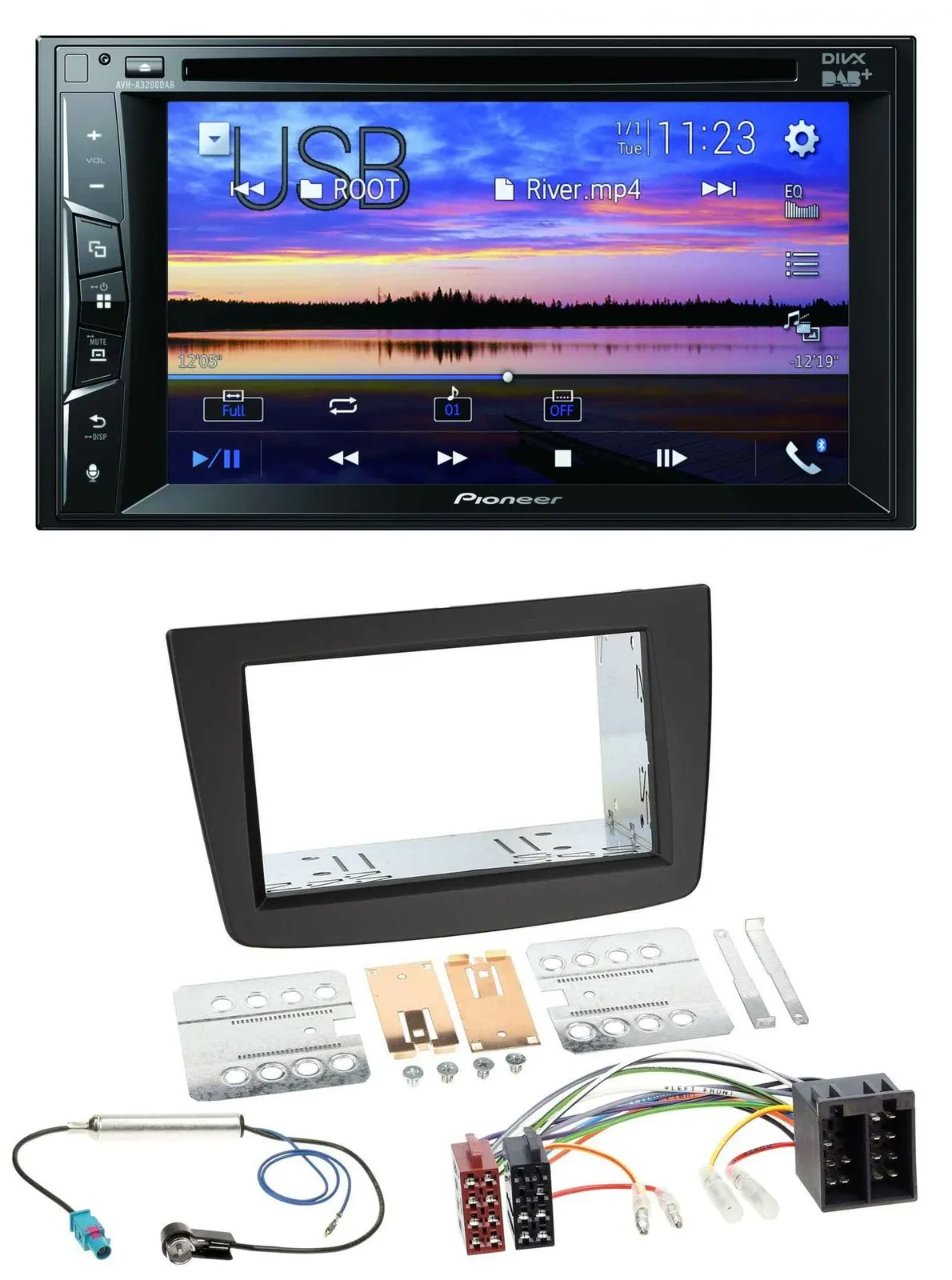 Автомагнитола Pioneer 2DIN, Bluetooth, USB, DVD, DAB, MP3 для Alfa Romeo MiTo (2008–2014, 955)