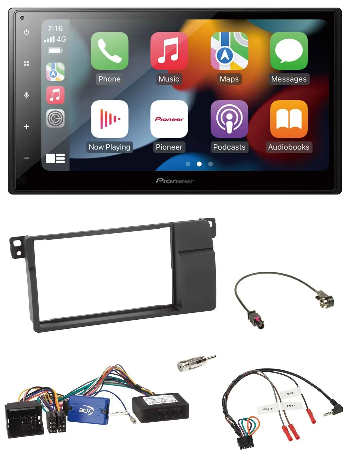 Pioneer DAB Bluetooth 2DIN USB Lenkrad Autoradio für BMW 3er E46 2002-2006 schwa