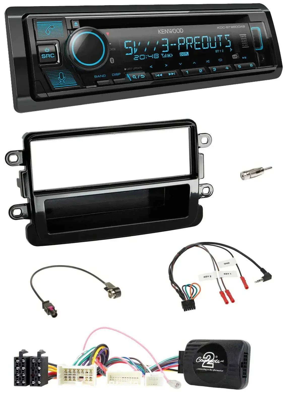 Автомагнитола Kenwood Bluetooth USB CD DAB для Dacia (с 2012), черный глянец