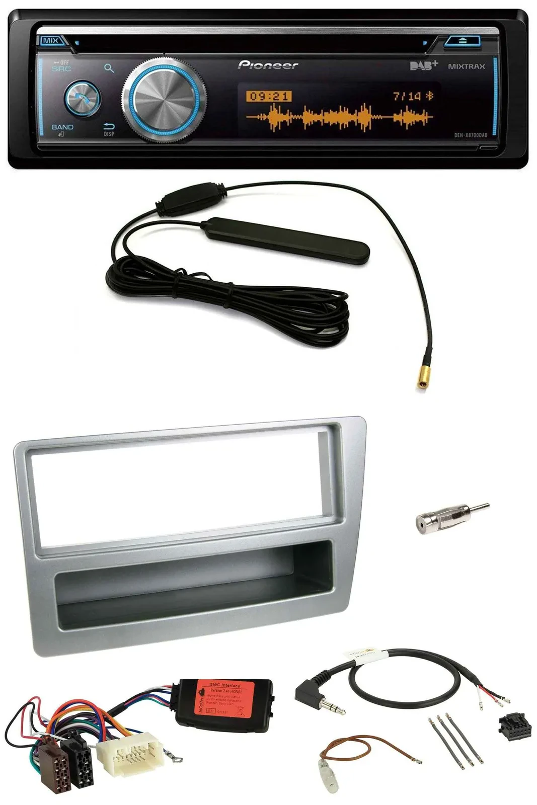 Автомагнитола для Honda Civic 2004–2006 Pioneer CD, USB, Bluetooth, DAB, серебристая, совместима с кнопками на руле