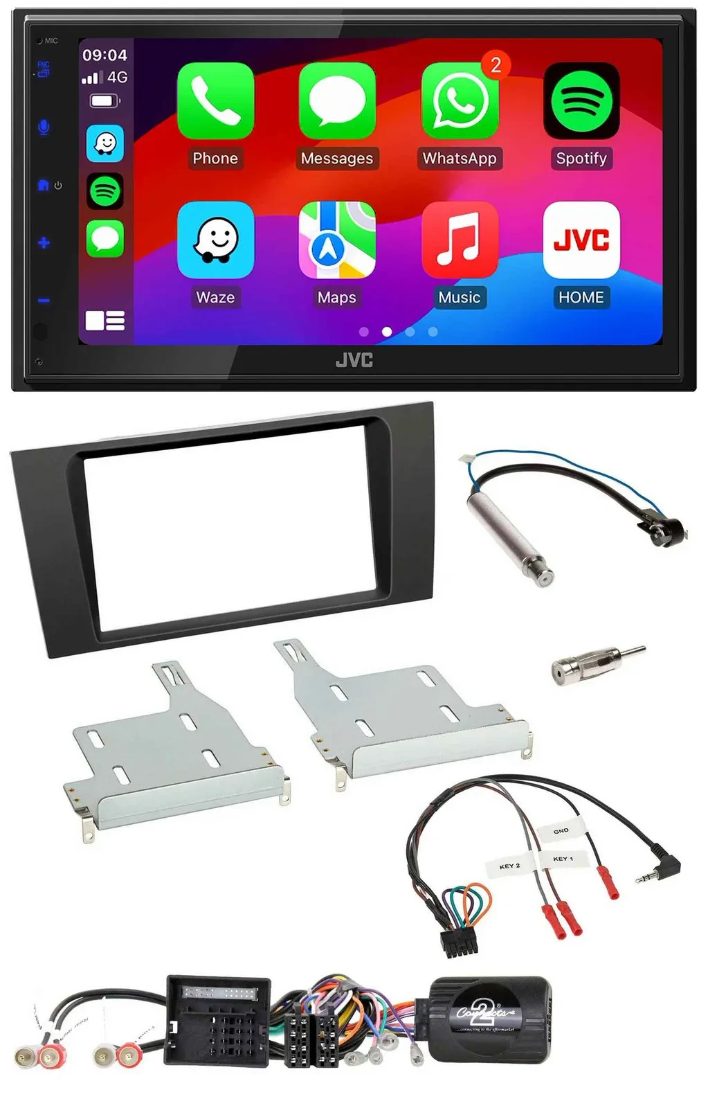 JVC Bluetooth USB Lenkrad 2DIN DAB Autoradio für Audi A4 2000-2001