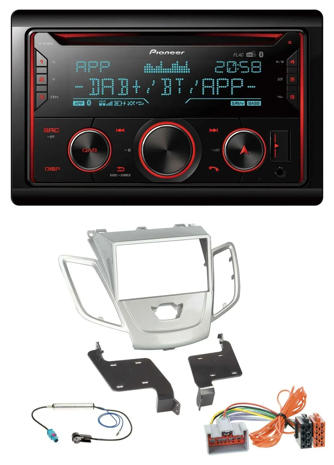 Автомагнитола для Ford Fiesta (2008–2010) Pioneer 2DIN DAB MP3 Bluetooth USB CD серебристая